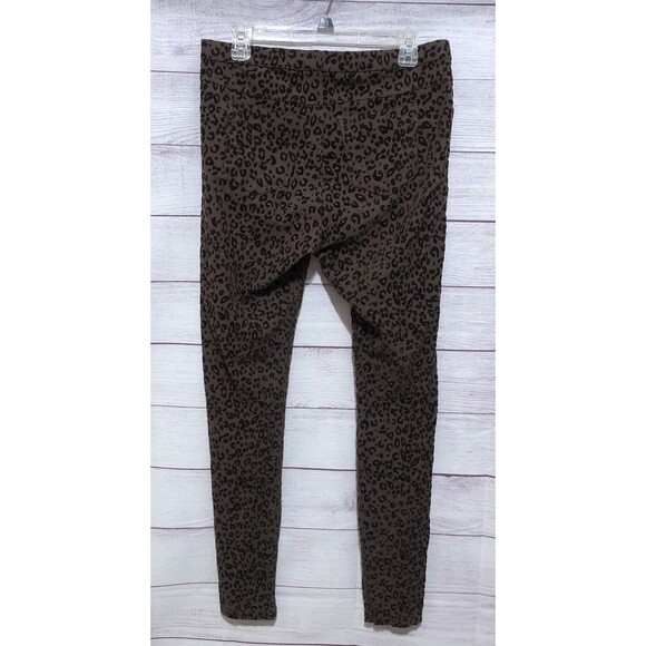 HUE Brown Leopard Leggings Raised Velvet Print Size L EUC - Picture 3 of 5